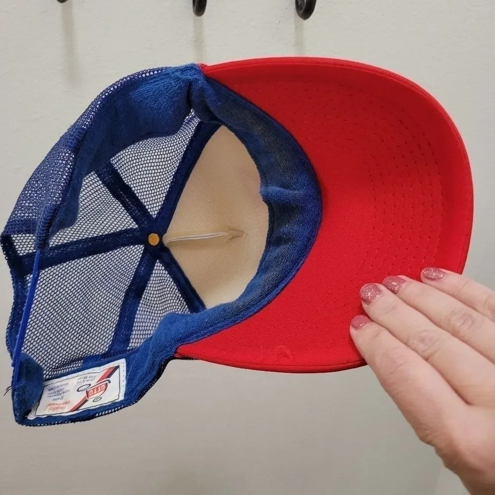 Vintage SKAUG Truck Body Works Mesh Trucker Hat Red White Blue Americana Y2K